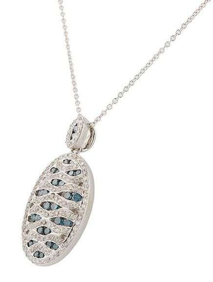 1.25ctw White and Irradiated Teal Diamond Oval Shaped Pendant Necklace in 14K