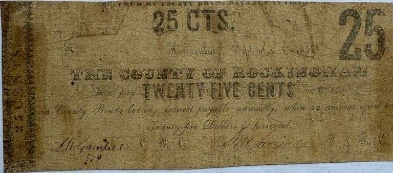 25 Cent Jan 1 1861 Series County of Rockingham Va Note