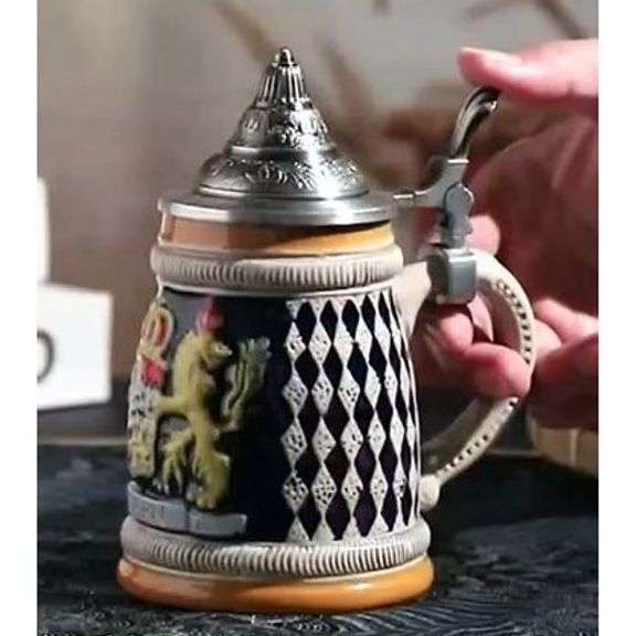 German Beer Stein with Metal Pewter Lid