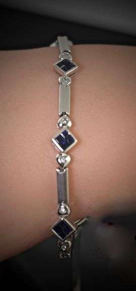 Modern 14K White Gold Sapphire & Diamond Bracelet