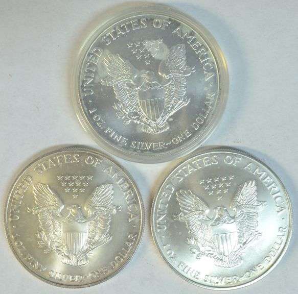3 Obverse Painted, $1 American Silver Eagles (1999 & 2 2000)