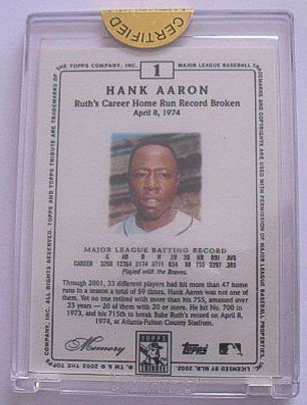 2002 Topps Tribute - Hank Aaron #1 Lasting Impressions /76