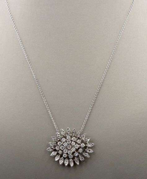 14kt White gold 1.20ctw diamond cluster pendant on chain
