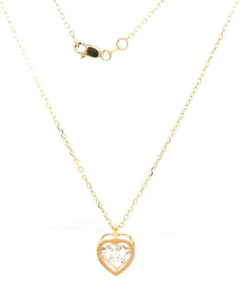 14kt Yellow gold 0.65ctw marquise and princess cut dancing diamond heart shaped pendant on chain