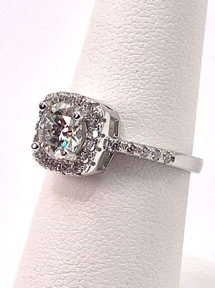 14 Kt White Gold Plate 6.5 mm Amber Ice Fire Moissanite Ring