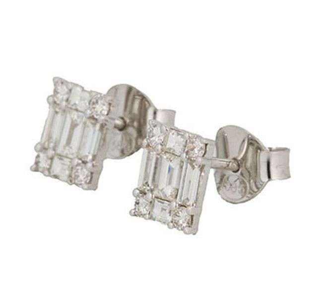 New 0.94ctw Round and Baguette Diamond Mosaic Rectangle Stud Earrings in 14K