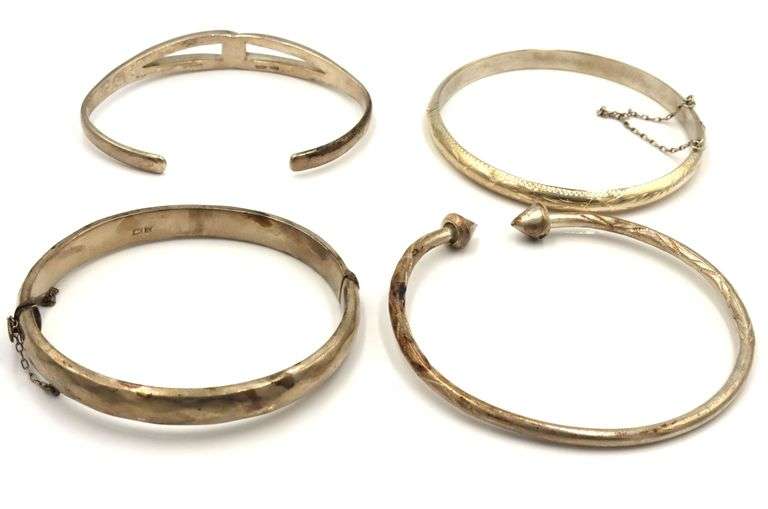 Group lot of 4 cuff bangles in 925 sterling silver