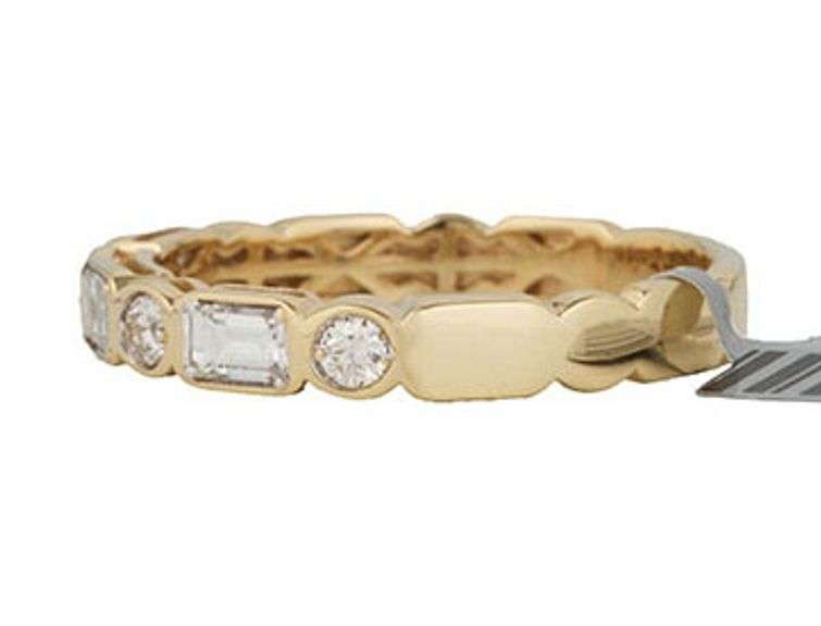 New 0.56ctw Baguette and Round Diamond Bezel Set Band Ring in 14K