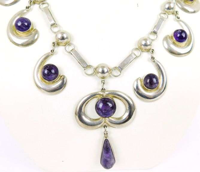 C. 1930's Mexico Sterling & Amethyst's Neckpiece