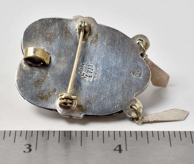 Sterling Silver Vintage Carved Golden Sheen Obsidian Gemstone  Pendant or Brooch