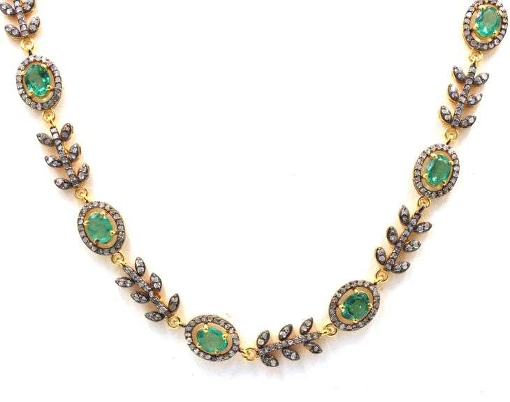 Darling 22.20CTW Emerald-Cut Natural Emerald & 6.00CTW Diamond Necklace in 14K Gold Plated Sterling 
