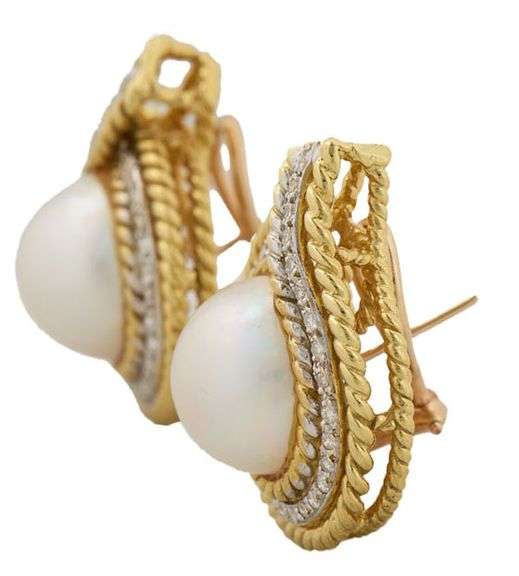 Cassis Mabe Pearl and 1.00ctw Diamond Frame Double Rope Earrings in 14K