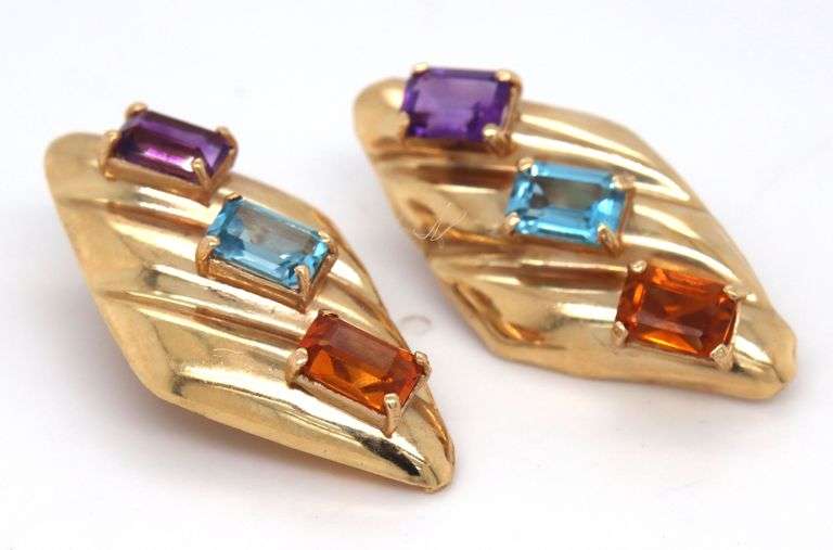 Modern Colorful 14k YG Clip On Earrings