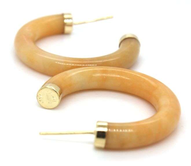 14kt Yellow gold Cream Jade hoops