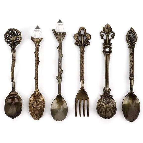 Set of 6 European Style Carved Coffee Spoons