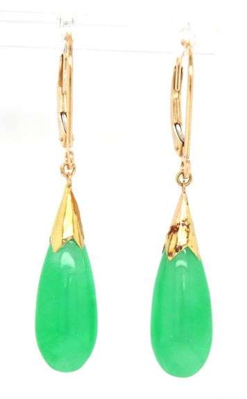 14kt Yellow gold Green Jade dangle earrings