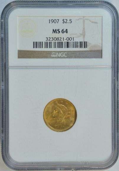 Stunning NGC MS64 graded 1907 $2.50 Liberty Gold Piece