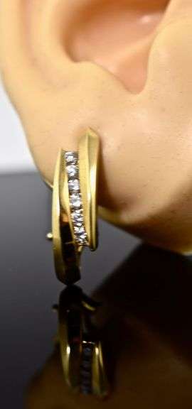 Classy 14K Yellow Gold Channel-Set Diamond Earrings