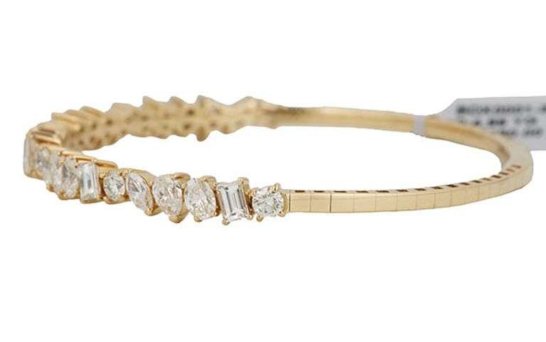New 4.96ctw Mixed Cut Diamond Flex Bangle Bracelet in 14K
