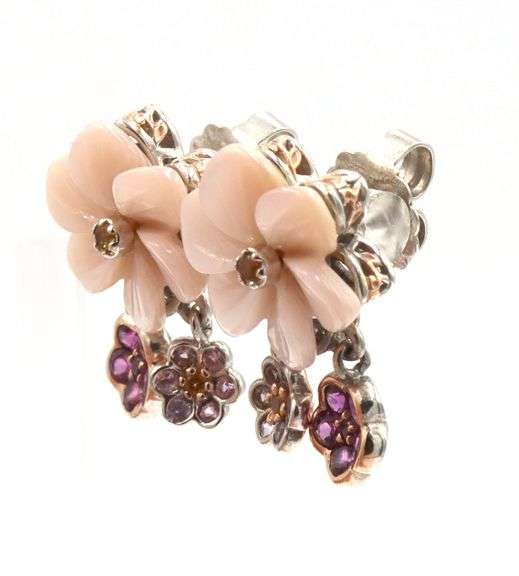 925 Sterling Silver Pink Mother Of Pearl Bracelet And Earrings Set