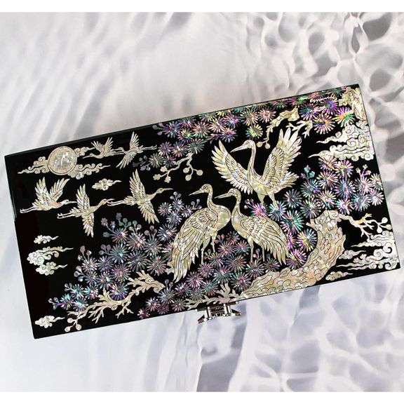 Mother of Pearl Crane Jewelry Box