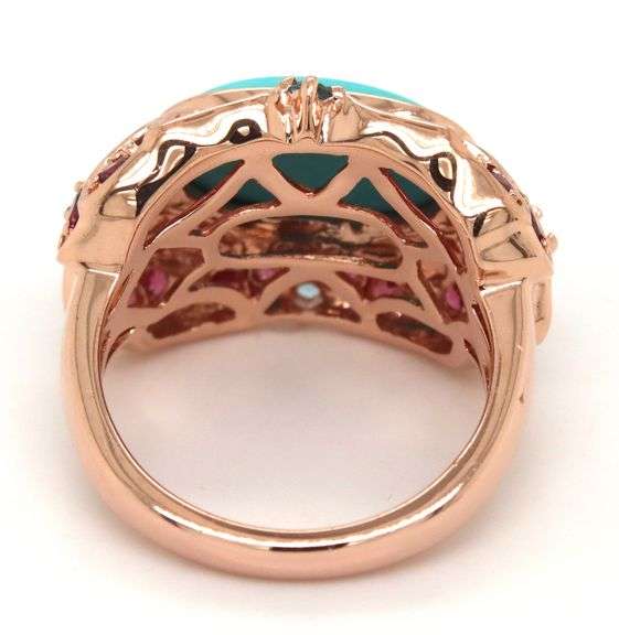 14kt Yellow gold East West oval turquise and tourmaline topaz cocktail ring