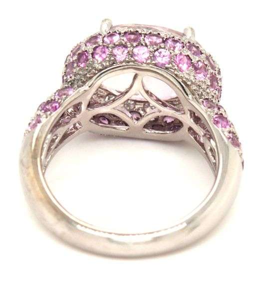 18kt White gold East west Oval Kanzanite and diamond halo cocktail ring