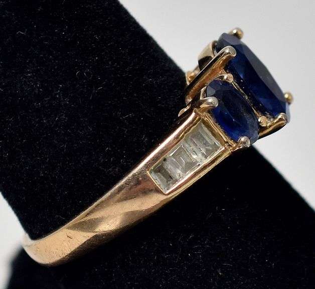 Blue Gemstone and CZ Gemstone Ring in Vermeil Sterling Silver