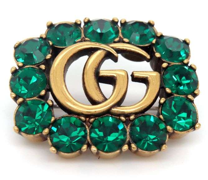 Gucci aged bronze double G Maramont crystal brooch