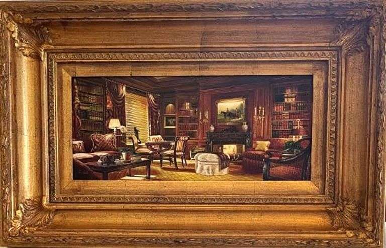 Framed Painting of a Classic Richly decorated Home Library  by Siu Ho Lee