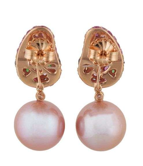 3.50ctw Multicolored Sapphire 0.27ctw Diamond and Pearl Convertible Drop Earrings in 18K