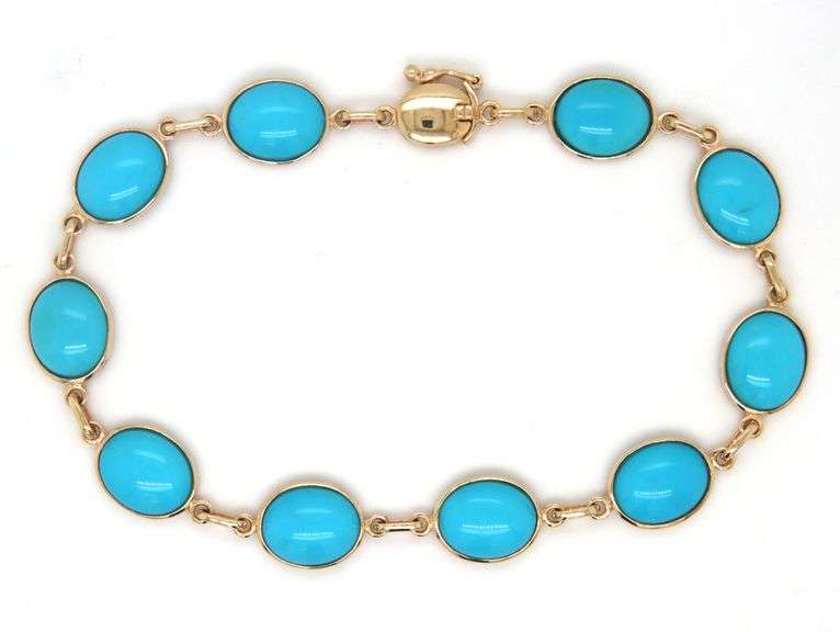 14kt Yellow gold bezel set turquoise bracelet