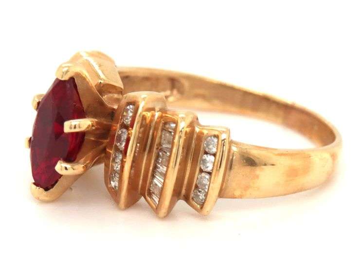 Lovely Estate 14K YG Ruby and Diamond Ring