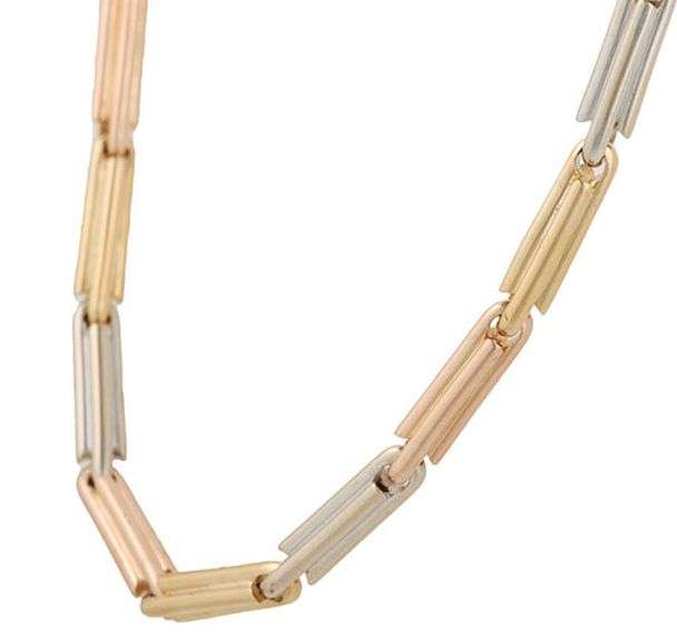 5.0MM Polished Tri-Tone Double Fetter Link Necklace in 18K