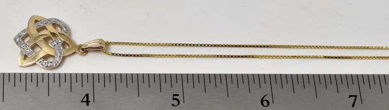 Beautiful 10K Yellow Gold Diamond Heart Triquetra Pendant Necklace