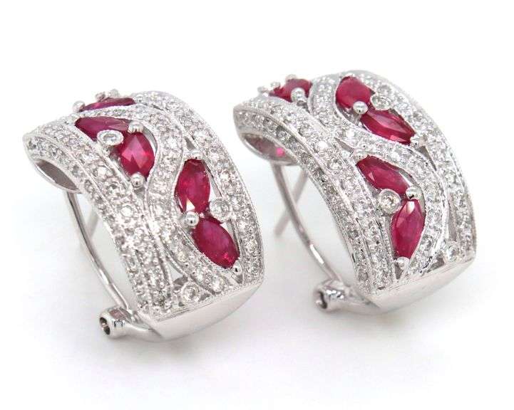 14kt White gold ruby and diamond earrings