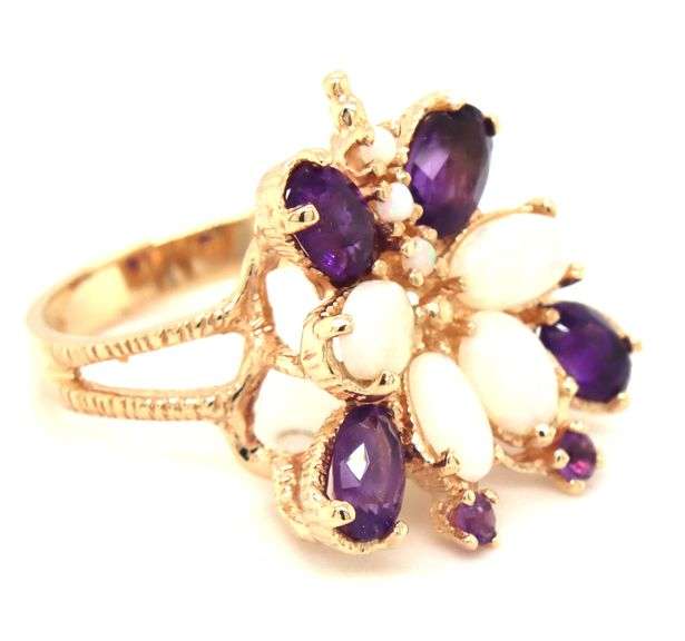 10kt Yellow gold amethyst and opal cluster butterfly ring