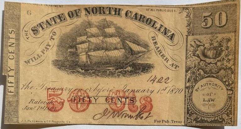 50 Cent State of North Carolina 1864 Series Sliderish Note
