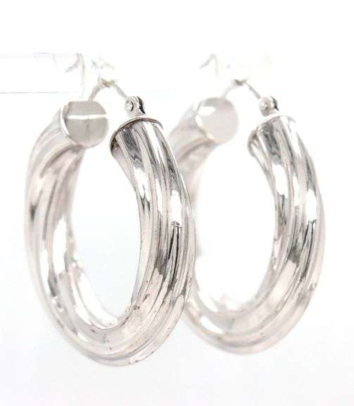 14kt White gold twisted hoop earrings