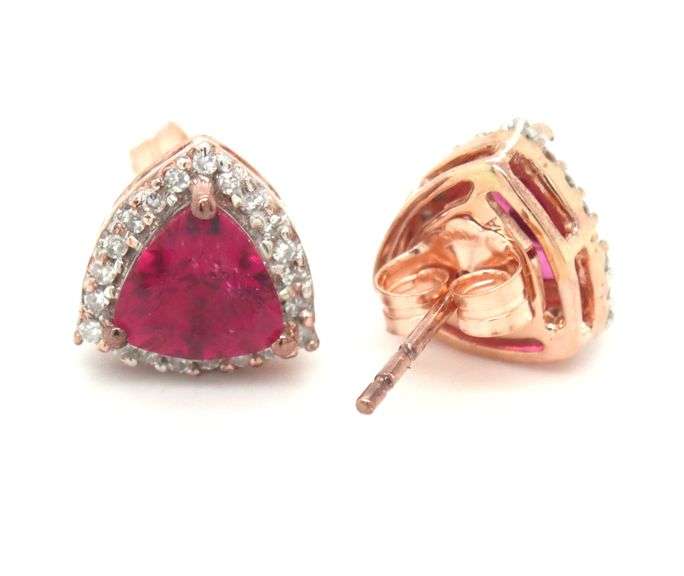 14kt Yellow gold Trillion tourmaline and diamond halo earrings