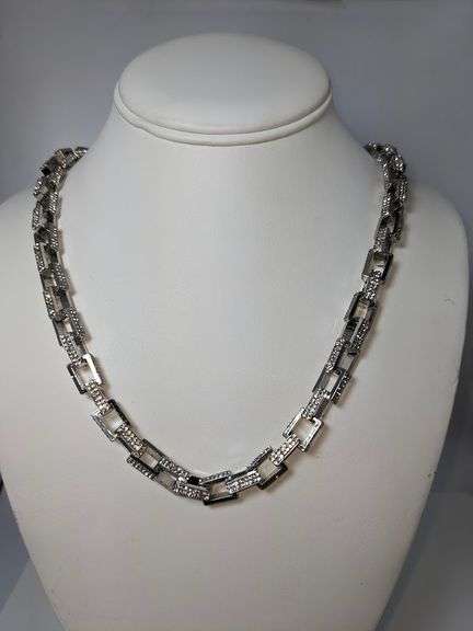 Huge 65.8 Gram 14 Kt White Gold Plated Rolo Box Link Necklace