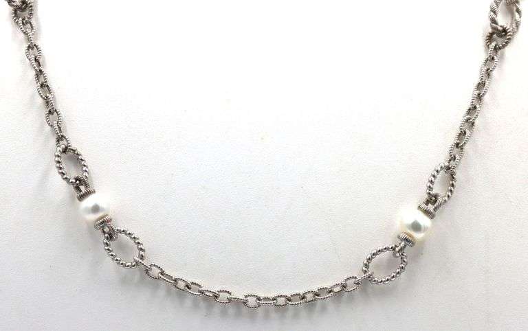 Judith Ripka 925 Sterling Silver Rope And Pearl Necklace