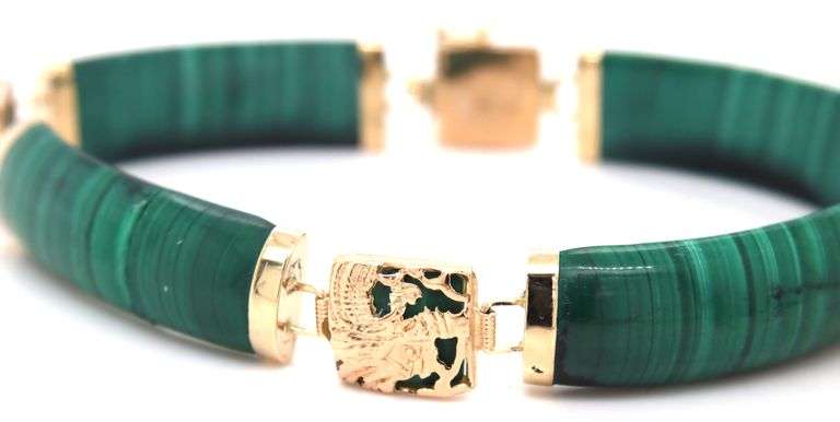 14kt Yellow gold Malachite bar bracelet