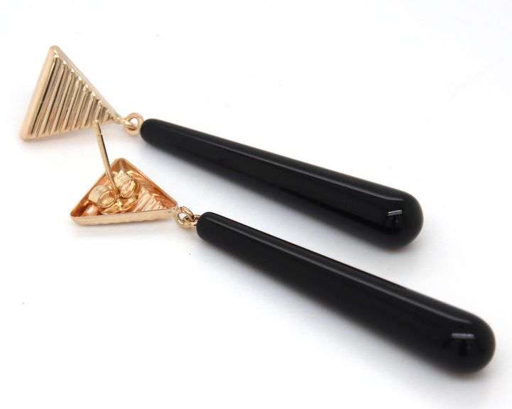 14kt Yellow gold teardrop black onyx dangle earrings