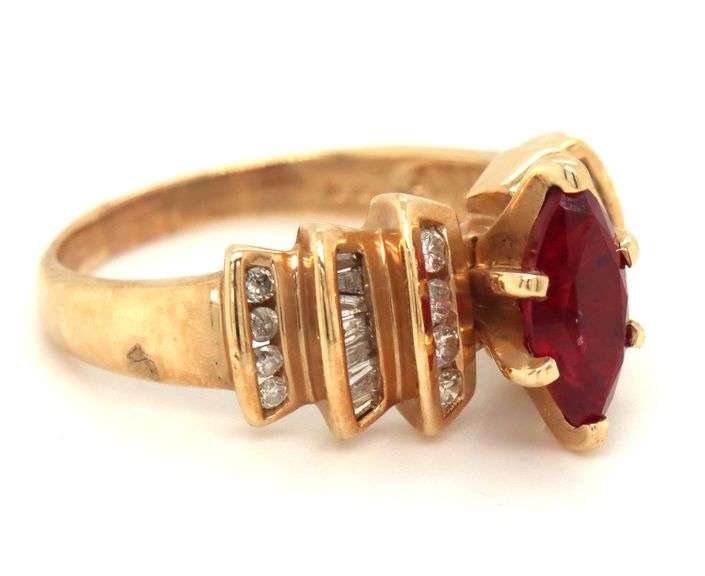 Lovely Estate 14K YG Ruby and Diamond Ring