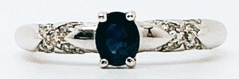 14kt Solid White Gold, Blue Sapphire, & Diamond Cocktail Ring