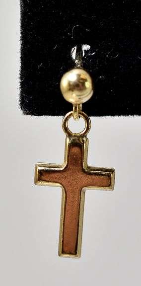 Holy 10k Yellow Gold Cross Dangle Earrings