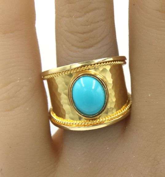 18kt Yellow gold wide cigar band with synthetic turquoise cab