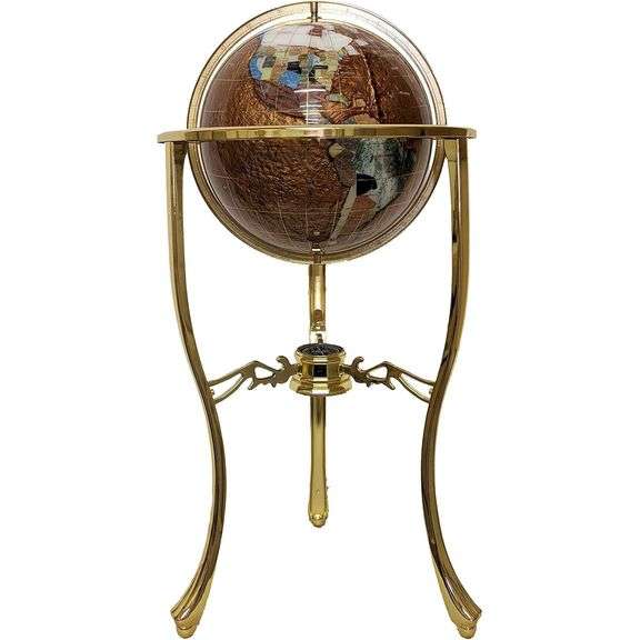 36-Inch Gold Tripod Floor Standing Gemstone World Globe