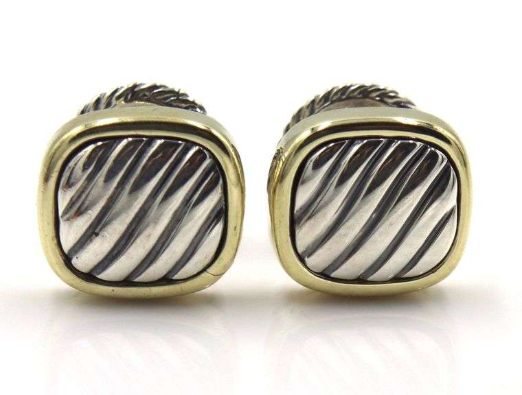 David Yurman cable classic 2 tone cushion cuff links and studs set